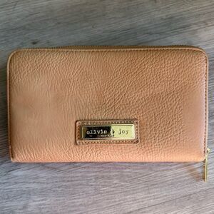 Olivia + Joy New York Large Zip Around Wallet Champagne Pebbled Faux Leather
